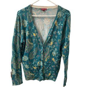 Merona | Teal Paisley Bird Button Up Cardigan | Long Sleeves | Women's Size XL